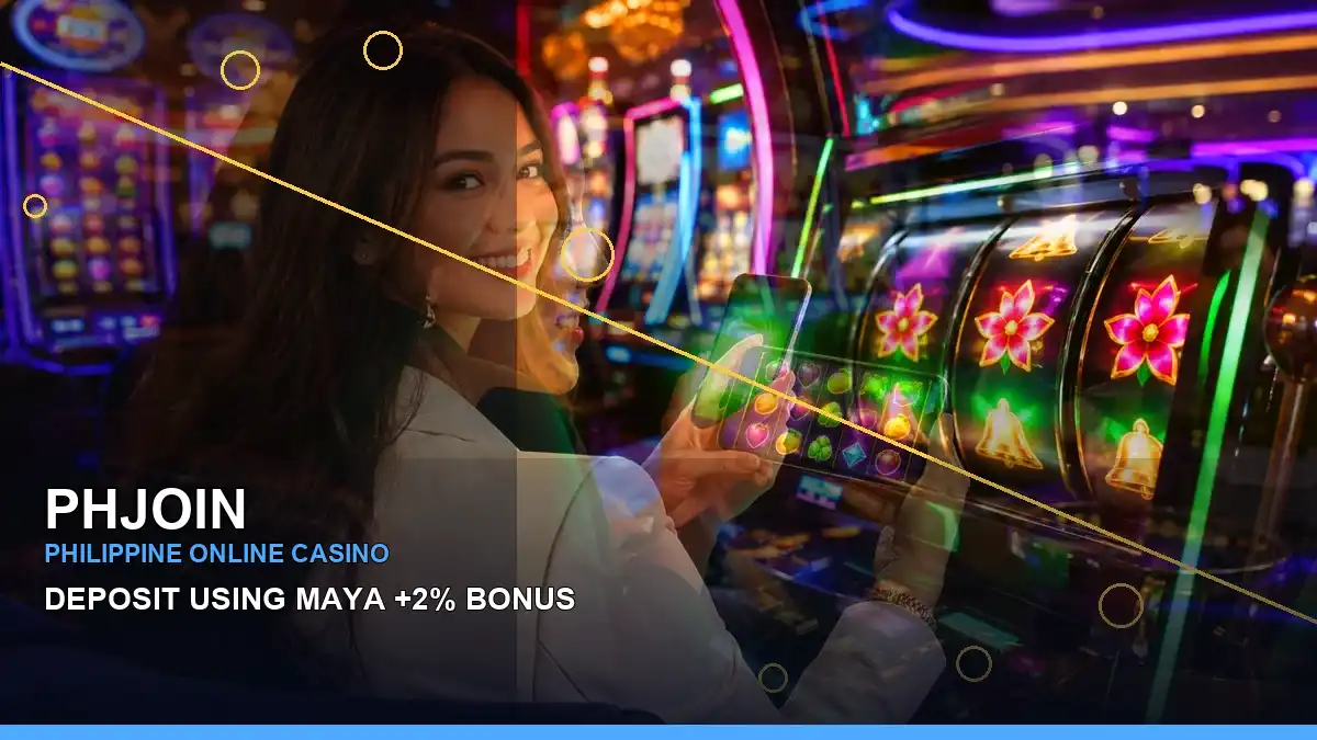 Philippine casino guide artwork with diagonal coins, cashback rewards and an adult Filipina host