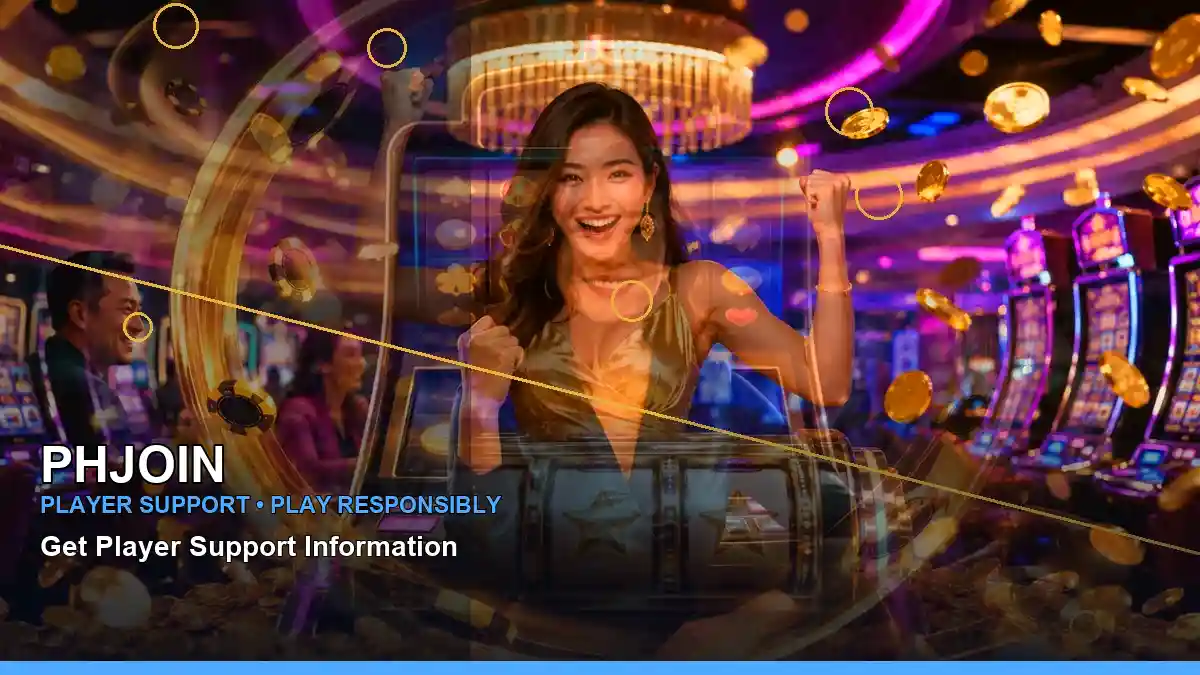 PHJOIN online slot games guide with an adult Filipina casino host and a close-up visual composition